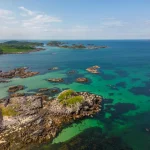 Aerial drone photo of the coastline on the Isle of mull, Scotland