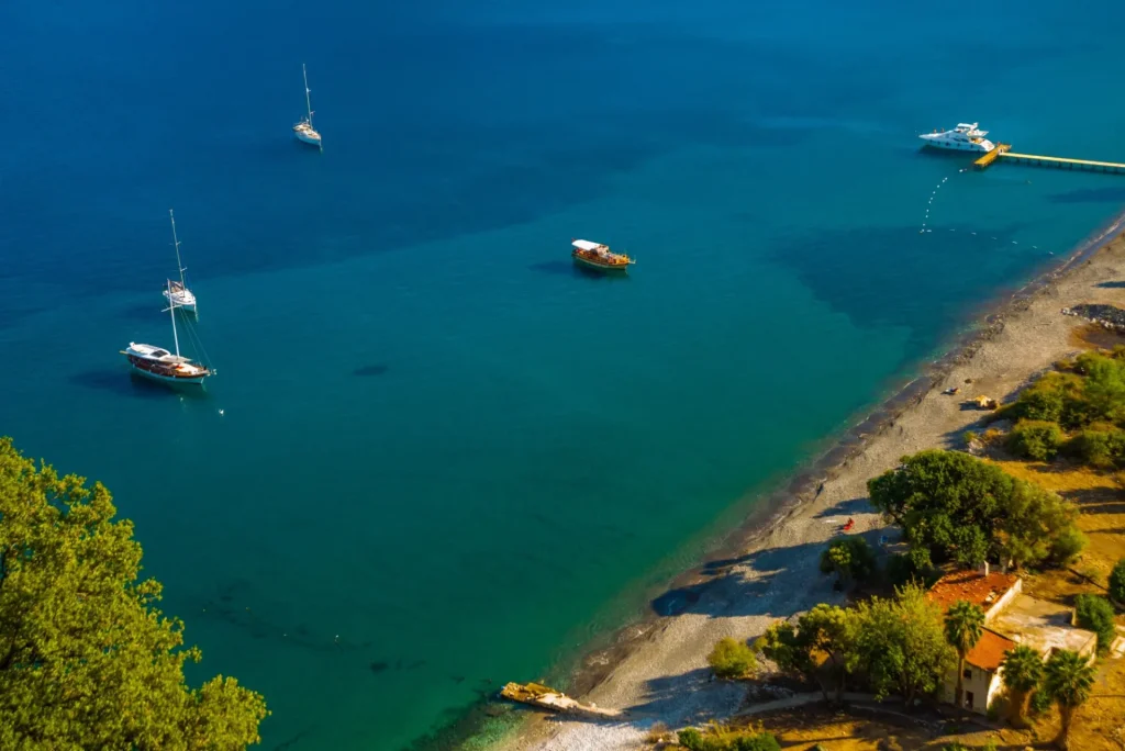 KUMLUBUK, TURKEY: View over Kumlubuk bay on Bozburun peninsula