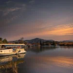 (Köycegiz - Mugla - Turkey 15.February .2021) Boats cruising between Iztuzu, Dalyan and Köycegiz Lake.